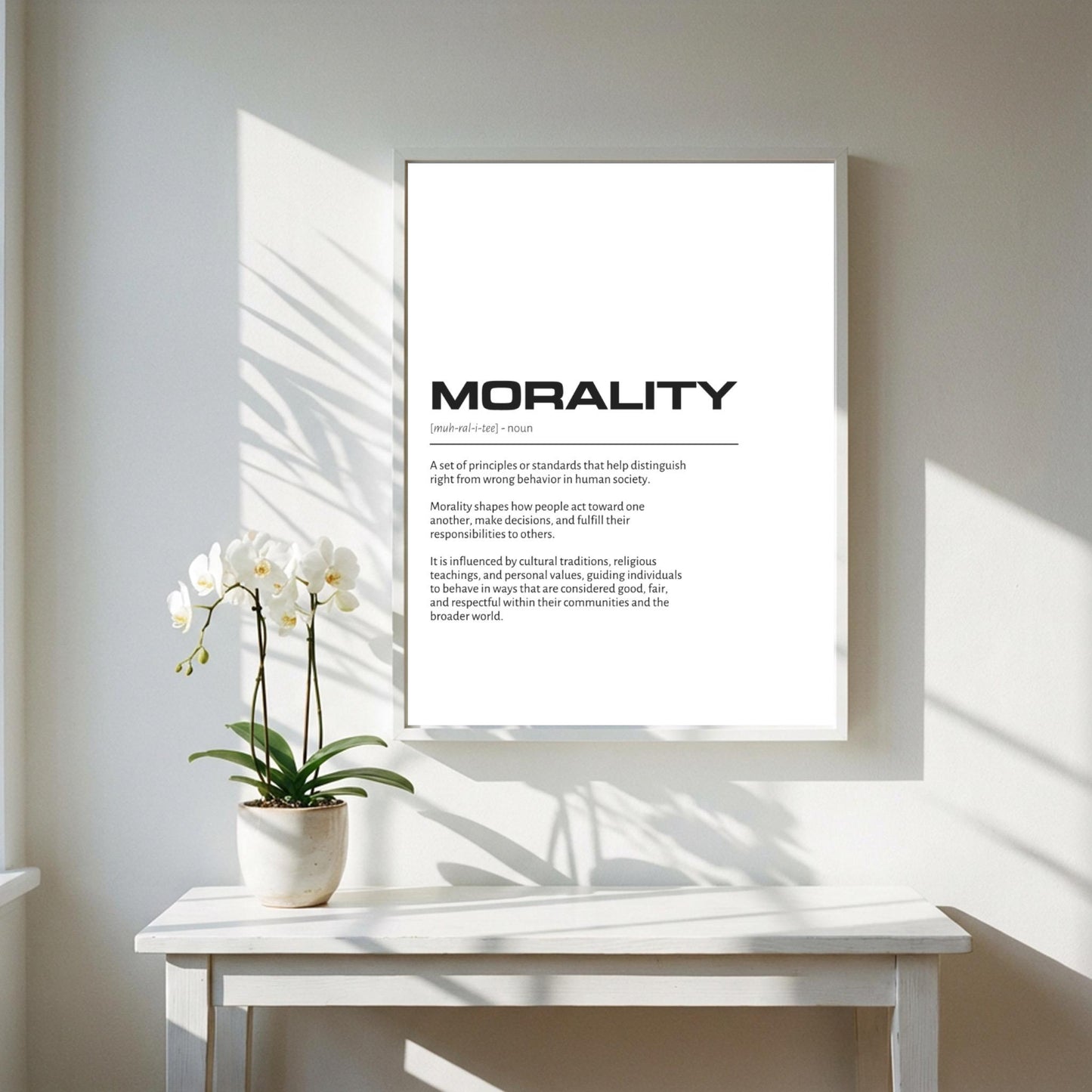 Morality Definition Minimalist Poster | Inspirational Quotes Wall Art | Motivational Office Print | Modern Dictionary Home Decor White