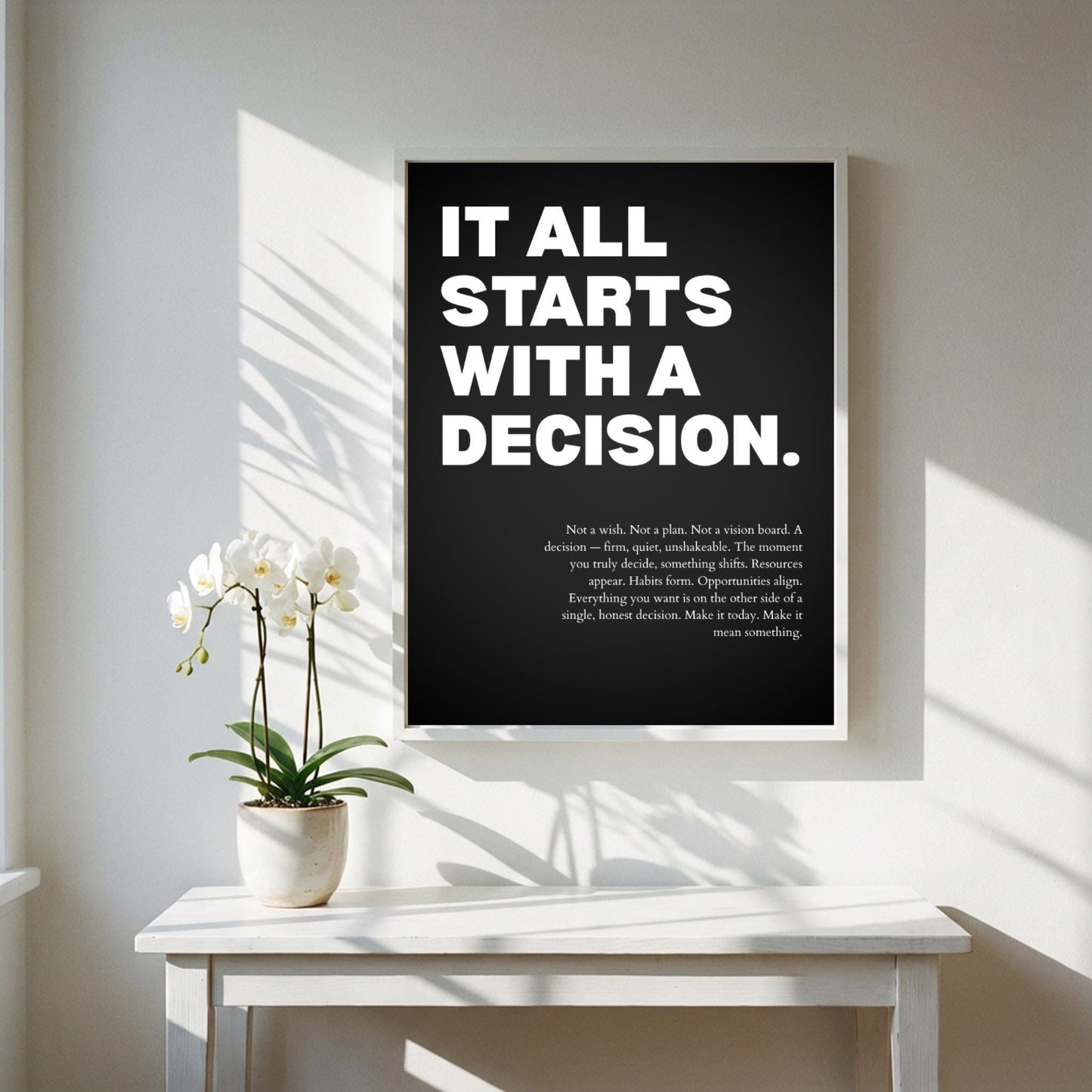 It All Starts With A Decision Inspirational Poster | Minimalist Decision Making Wall Art | Motivational Office Print | Modern Home Decor