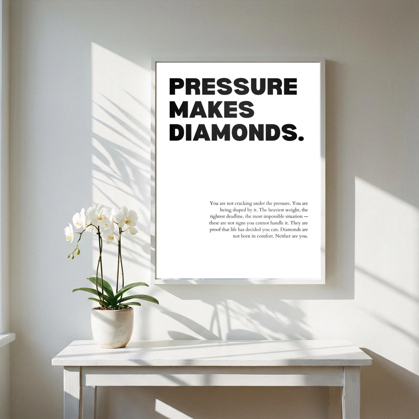 Pressure Makes Diamonds Inspirational Minimalist Poster | Resilience & Growth Wall Art | Motivational Office Print | Modern White Home Decor