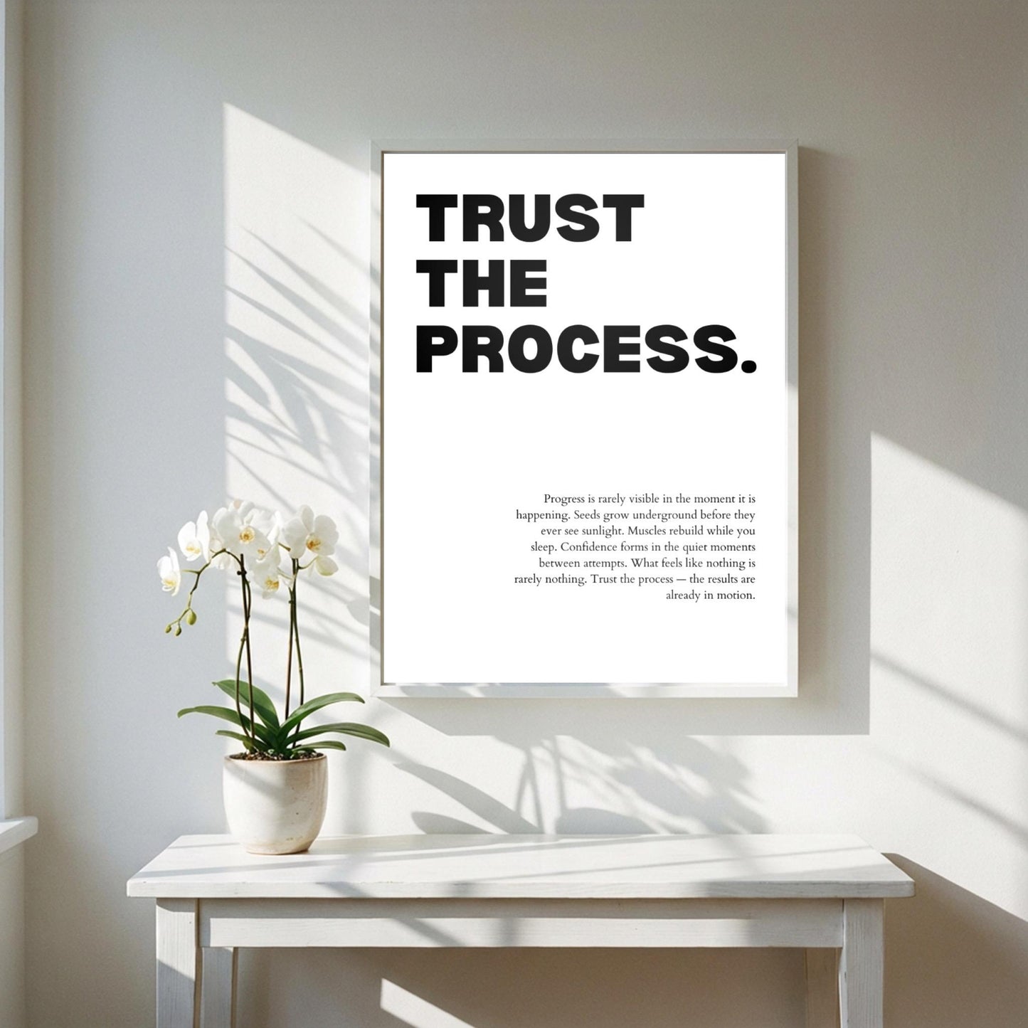 Trust The Process Inspirational Minimalist Poster | Patience & Growth Wall Art | Motivational Office Print | Modern White Home Decor