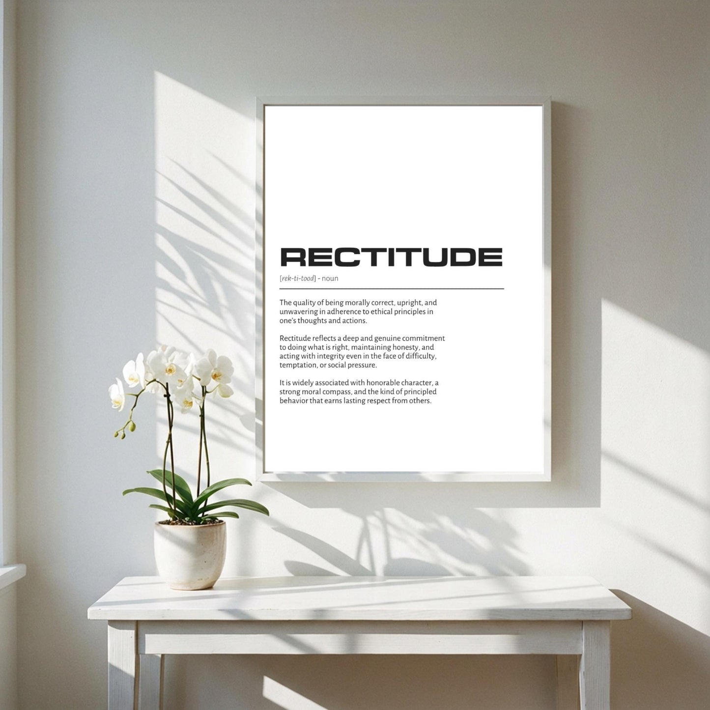 Rectitude Definition Minimalist Poster | Inspirational Quotes Wall Art | Motivational Office Print | Modern Dictionary Home Decor White