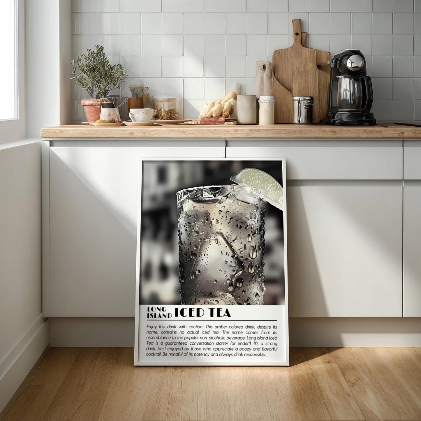 Long Island 5x7 Black & White Poster | Minimalist Cocktail Wall Art | Modern Bar Decor | Classic Drink Print | Kitchen Art