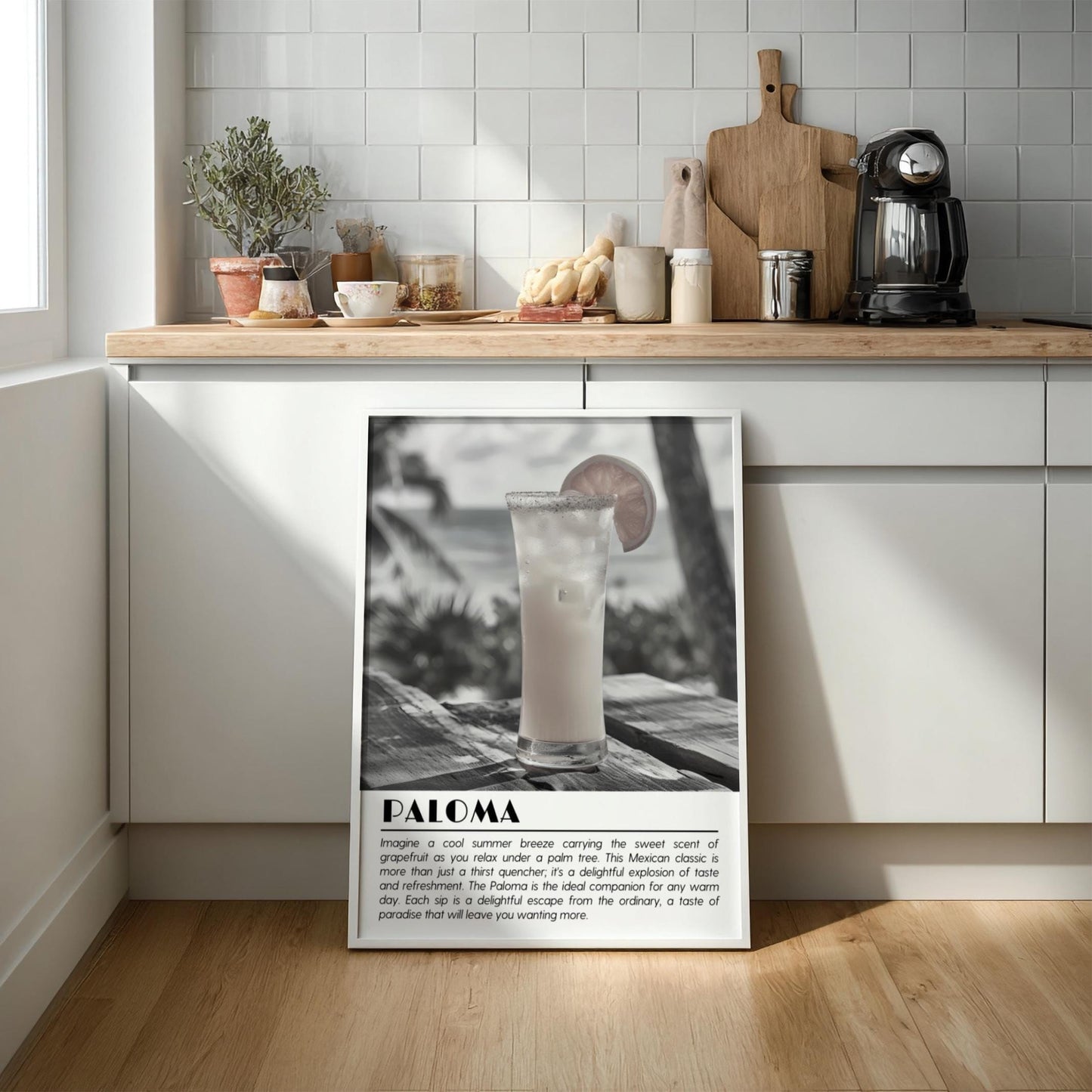 Paloma Black & White Poster | Minimalist Cocktail Wall Art | Modern Bar Decor | Classic Drink Print | Kitchen Wall Art