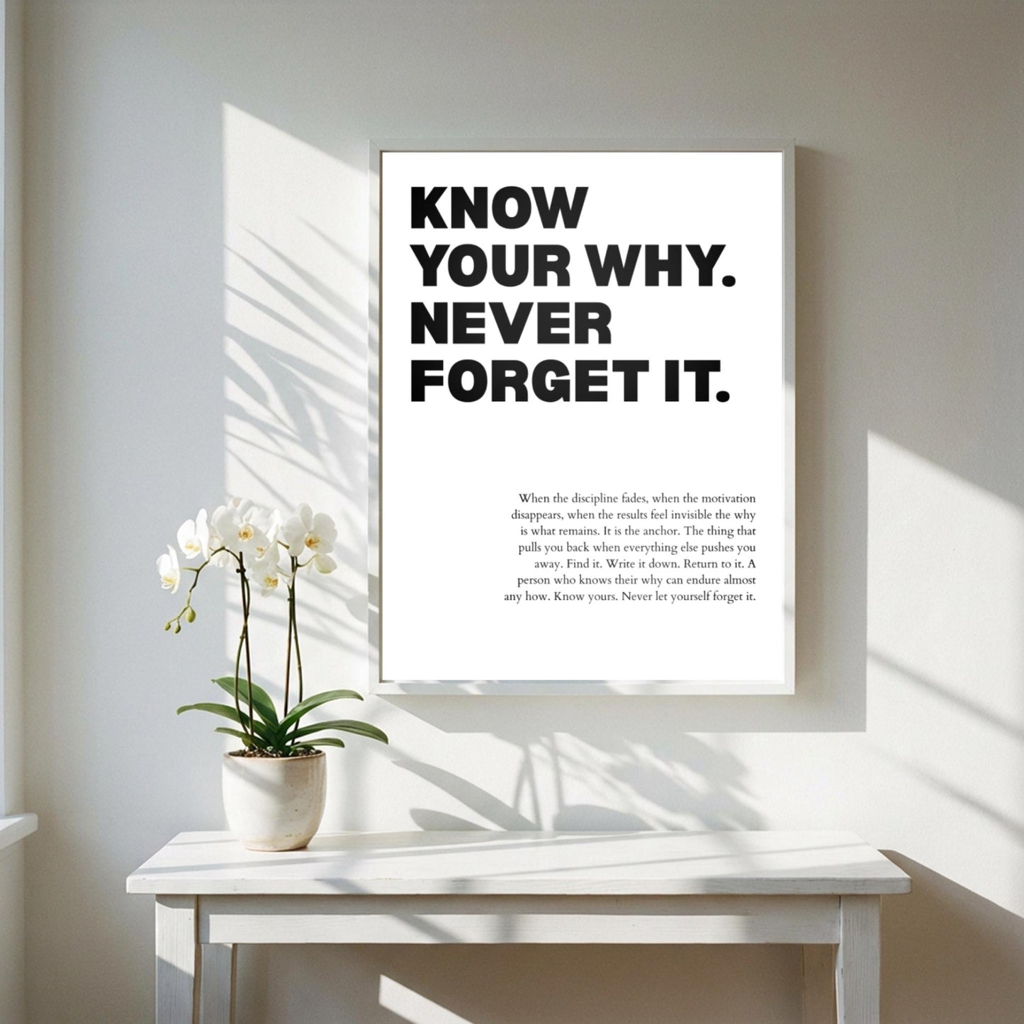 Know Your Why Never Forget It Poster | Powerful Motivational Wall Art | Success Quote | Modern Office Decor