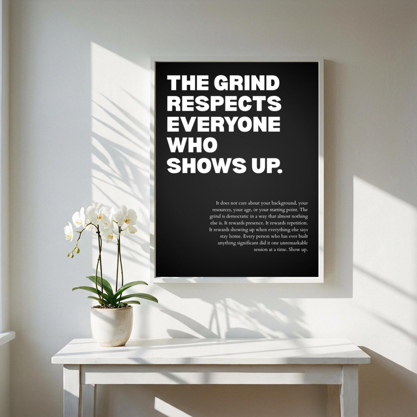 The Grind Respects Everyone Who Shows Up Poster | Powerful Motivational Wall Art | Success Quote | Modern Office Decor