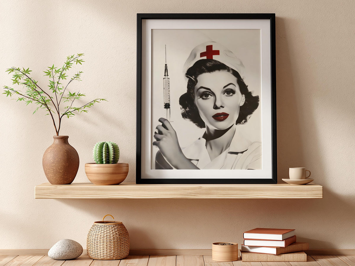 Retro Nurse | Vintage Style Wall Art Print | Modern Illustration Poster | Bedroom Living Room Bar Clinic Decor Gallery Style Aesthetic Art