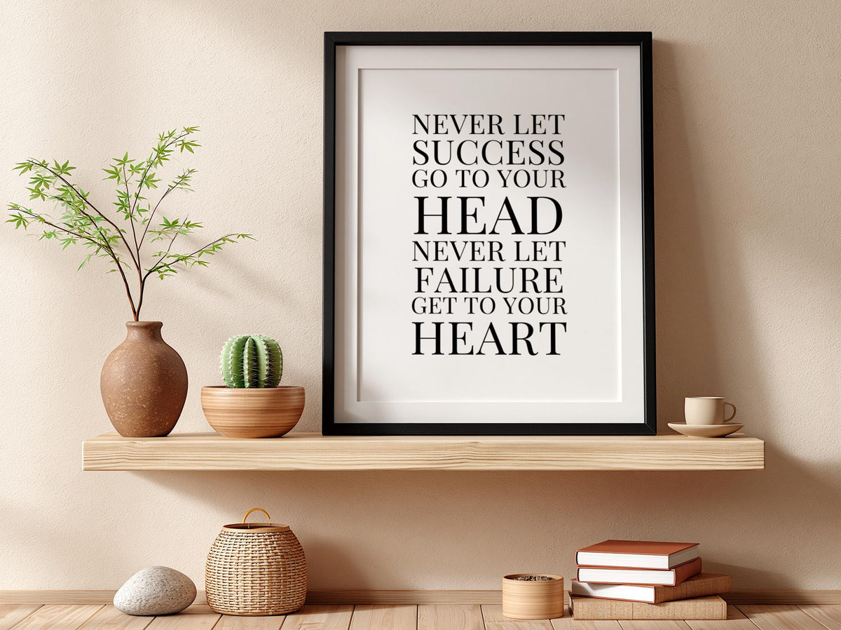 Head Heart Poster | Powerful White Wall Art | Motivational Quote Print | Mindset Balance Decor | Bold Typography Design