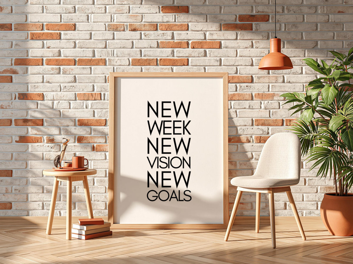 New Week Vision Goals Poster | White Minimalist Wall Art Print | Weekly Motivation & Goal Setting Decor | Clean Typography Design