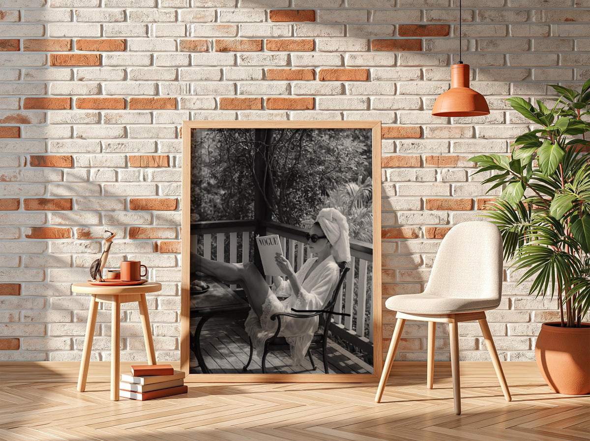Woman Reading Magazine Poster | Black and White Photography Print | Vintage Fashion Wall Art | Retro Lifestyle Interior Decor