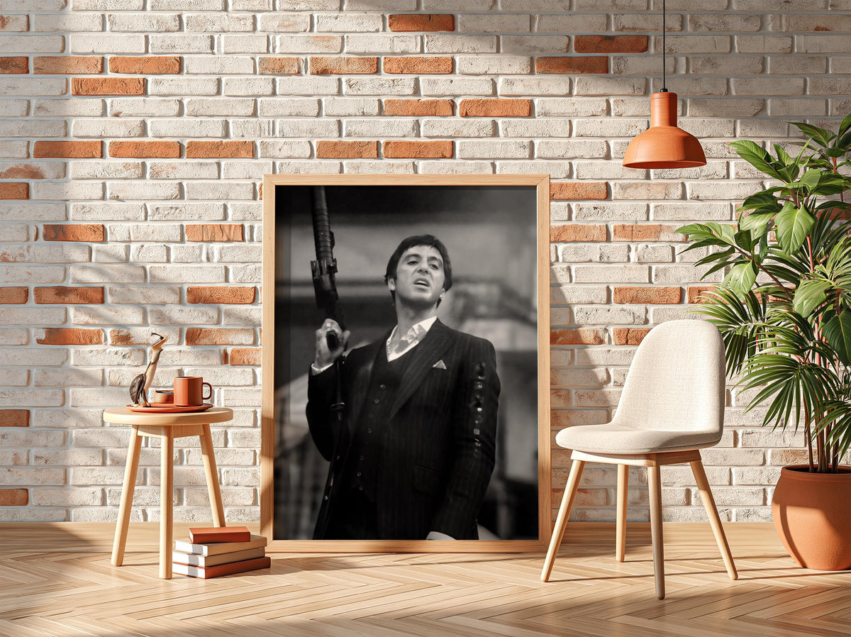 Classic Crime Shootout Scene Poster | Black and White Photography Print | Vintage Cinema Style Wall Art | Retro Drama Decor