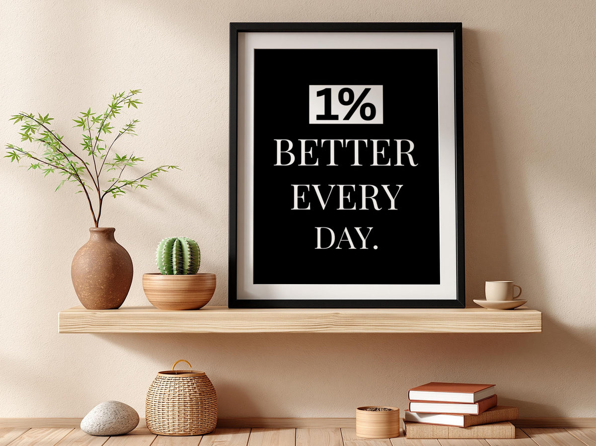 1% Better Every Day Poster | Motivational Wall Art | Self Improvement Quote | Discipline Mindset Print | Minimalist Office Decor