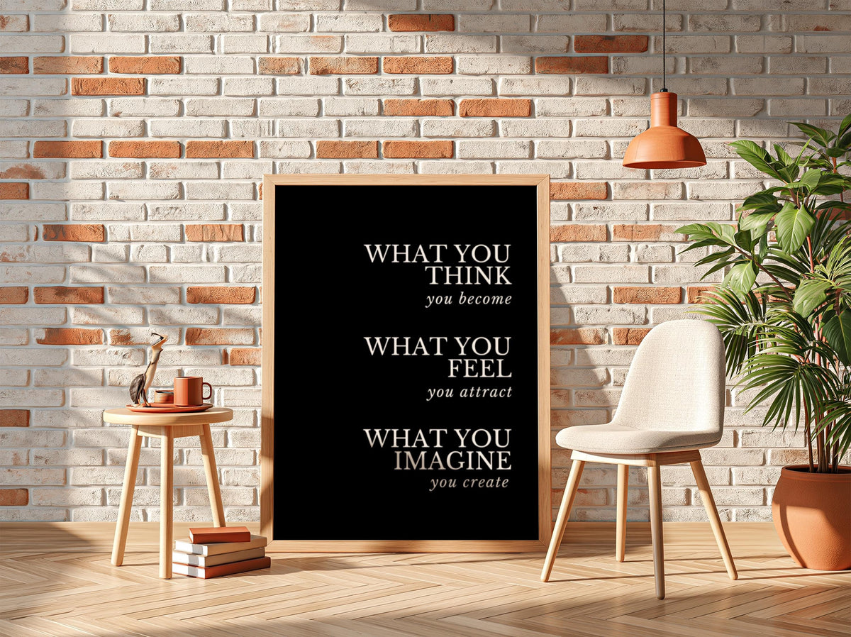 What You Think You Become Poster | Powerful Black Wall Art | Motivational Quote Print | Mindset Decor | Bold Typography Design