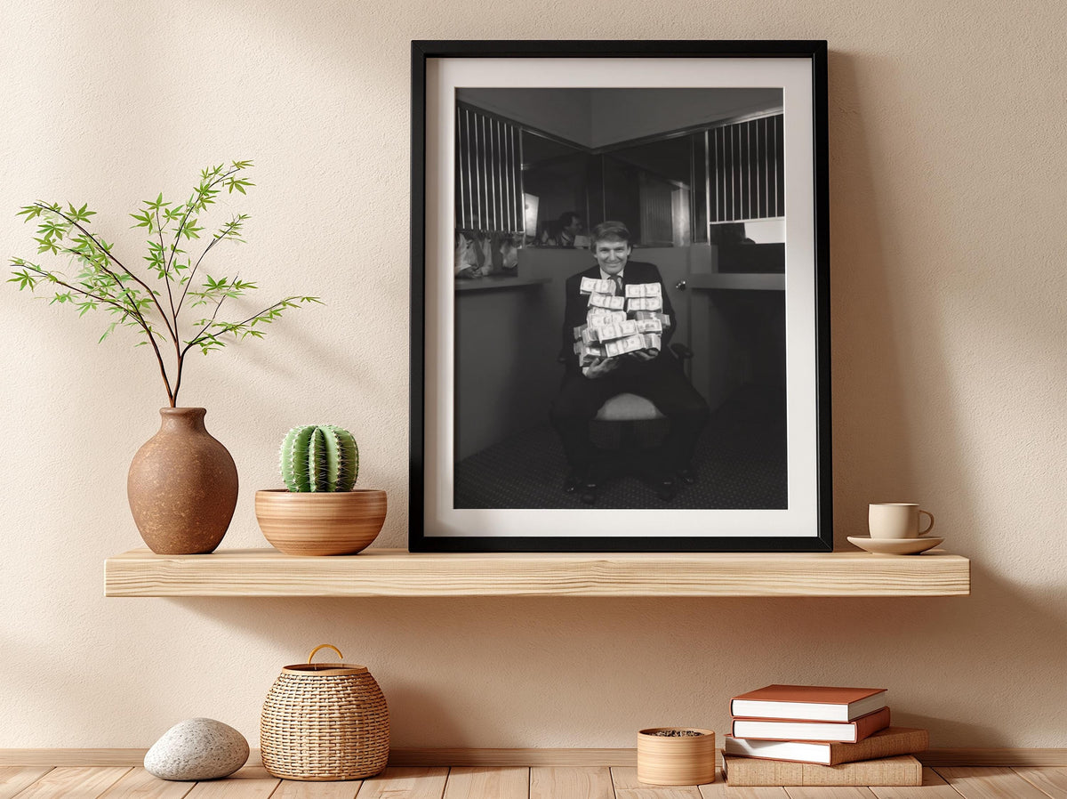 Donald Trump Casino Cash Poster | Black and White Photography Print | Luxury Business Lifestyle Wall Art | Vintage Portrait Decor