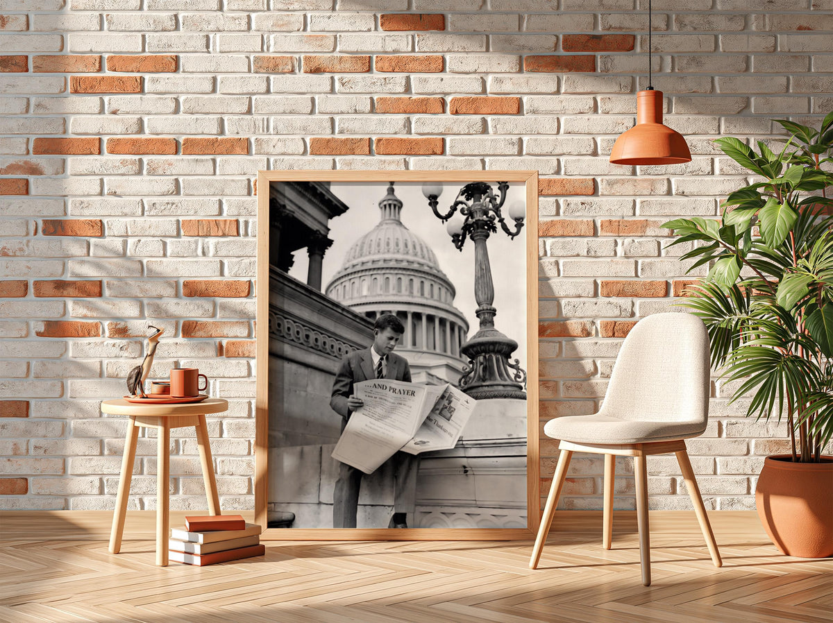 Young Politician Capitol Steps Poster | Black and White Photography Print | Vintage History Wall Art | Retro Documentary Decor