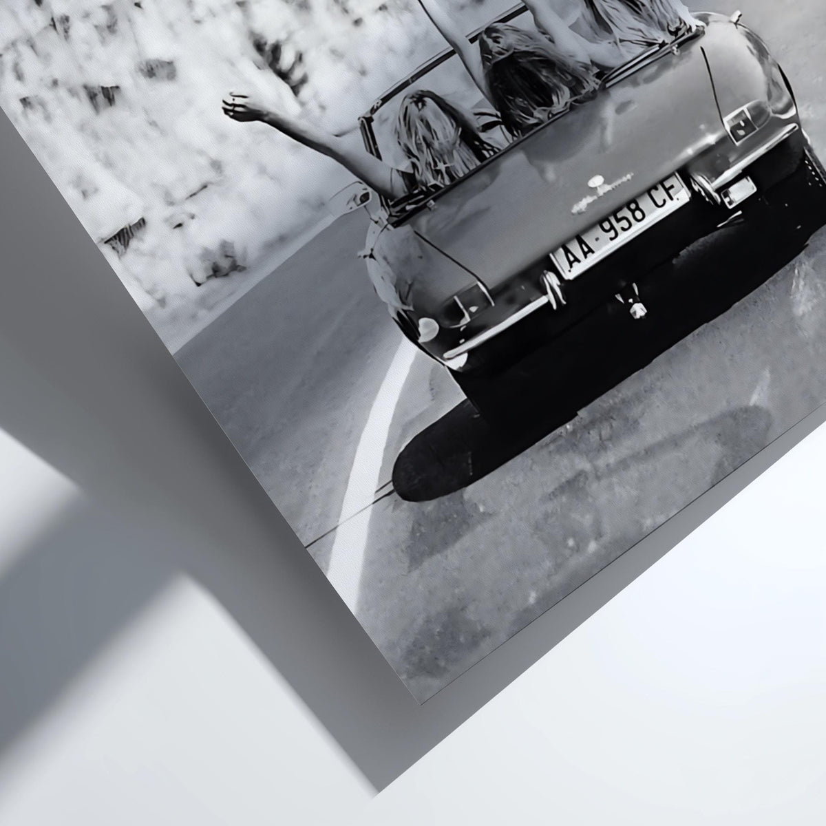 Convertible Road Trip Friends Poster | Black and White Photography Print | Vintage Travel Wall Art | Retro Adventure Lifestyle Decor