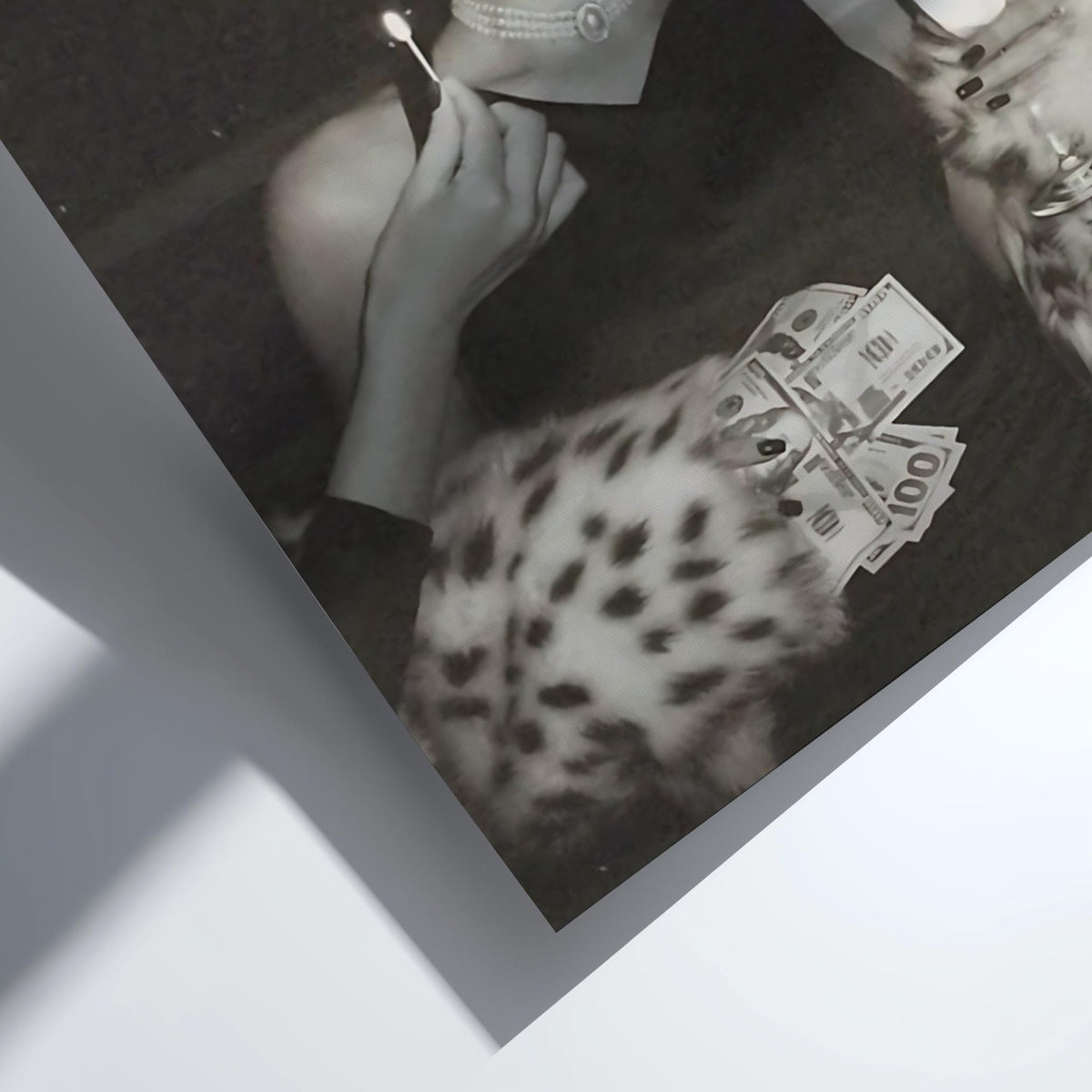 Glam Woman Curlers Cash Fur Poster | Black and White Photography Print | Vintage Luxury Wall Art | Retro Fashion Decor