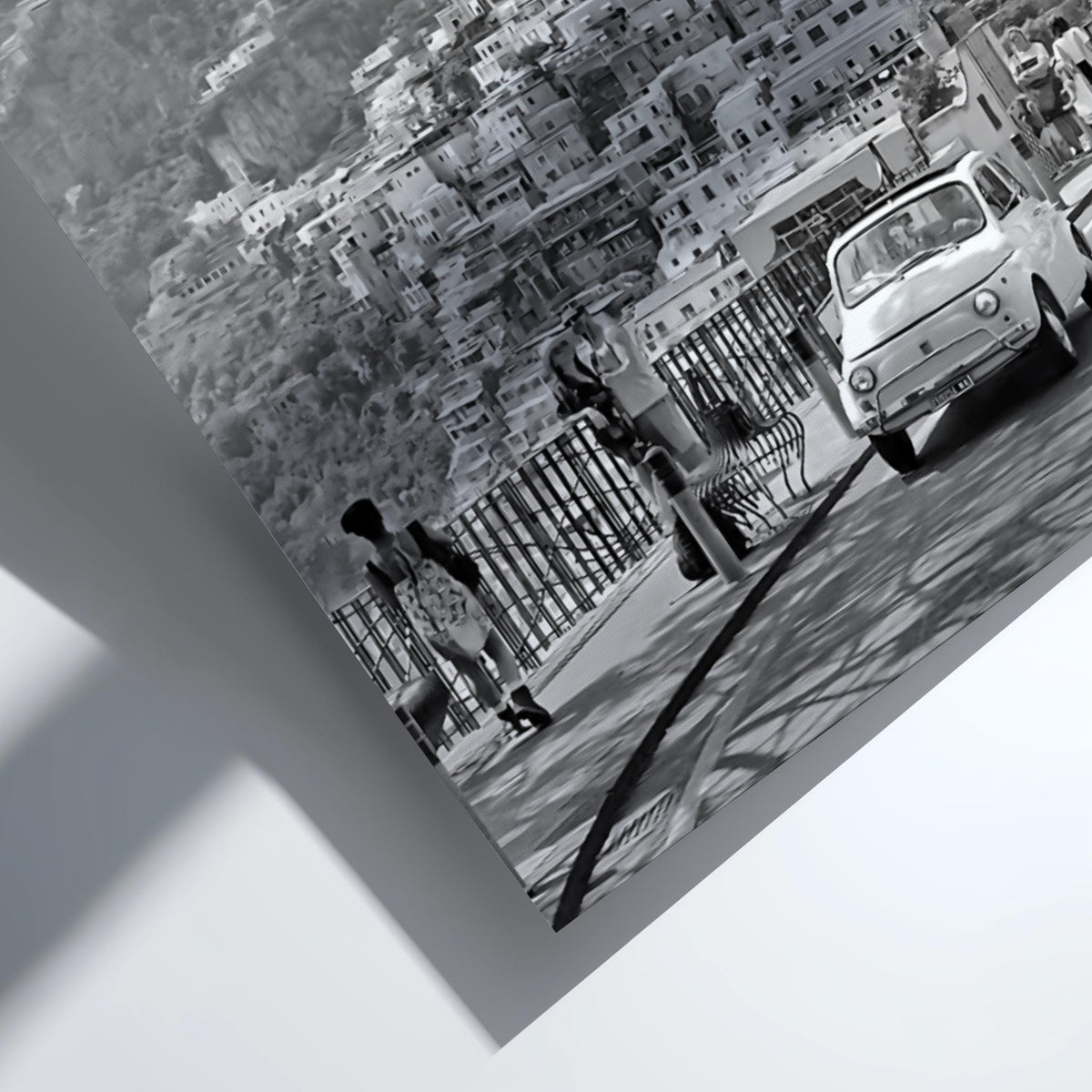 Positano Street View Poster | Black and White Photography Print | Vintage Italy Wall Art | Retro Mediterranean Travel Decor