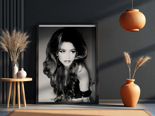 Zendaya | Black White Portrait | Vintage Glamour Print | Retro Fashion Poster | Elegant Wall Art