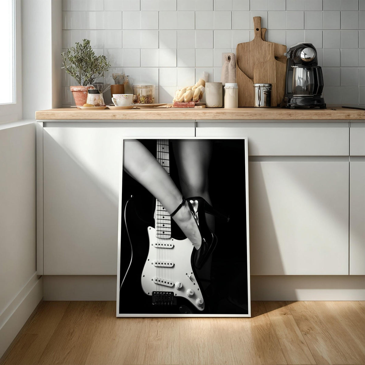 High Heel Guitar Art | Edgy Boss Lady Print | Rock and Roll Poster | Black and White Music Decor | Modern Studio Wall Art