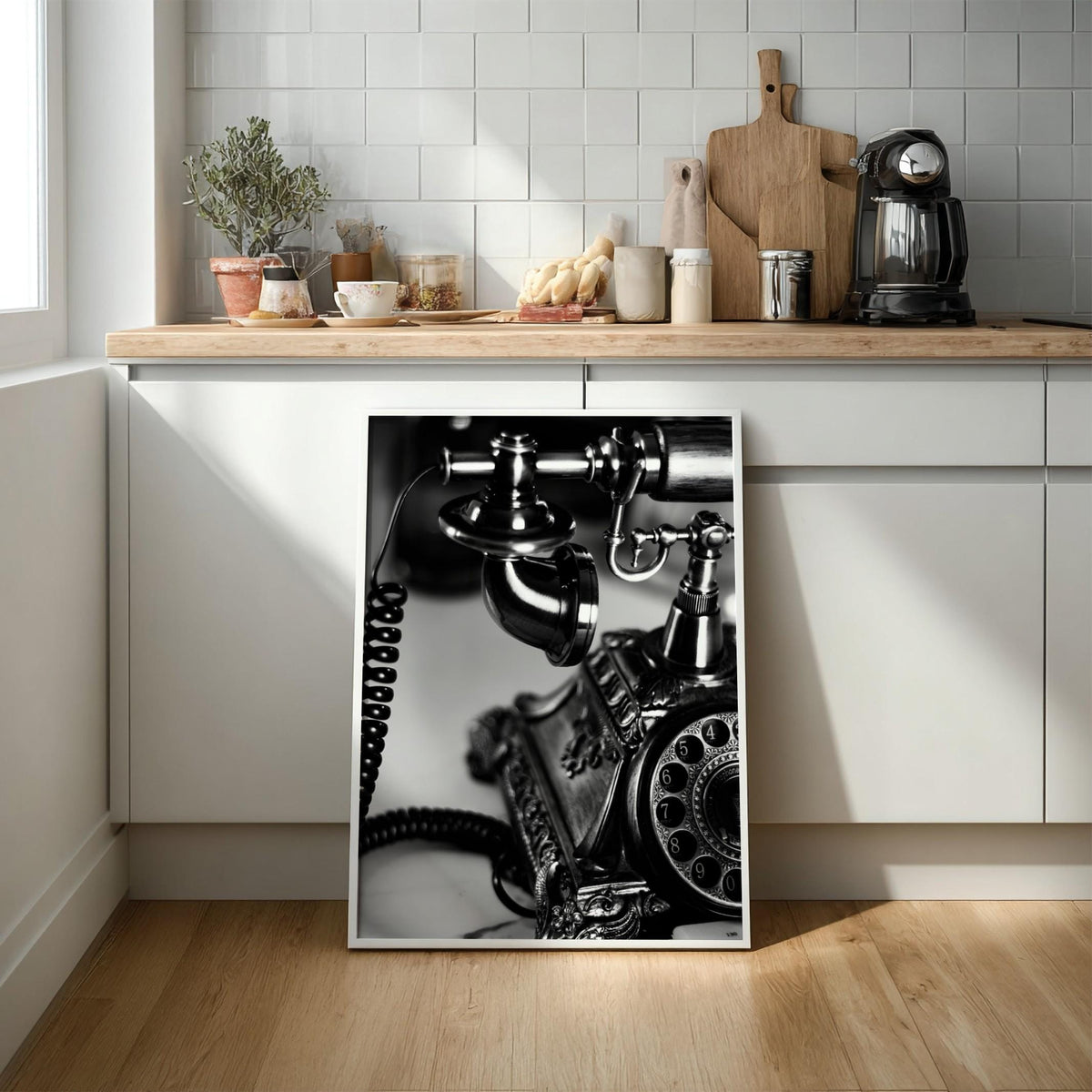 Vintage Telephone Print | Black and White Retro Phone Poster | Antique Office Wall Art | Dark Academia Decor | Classic Executive Art