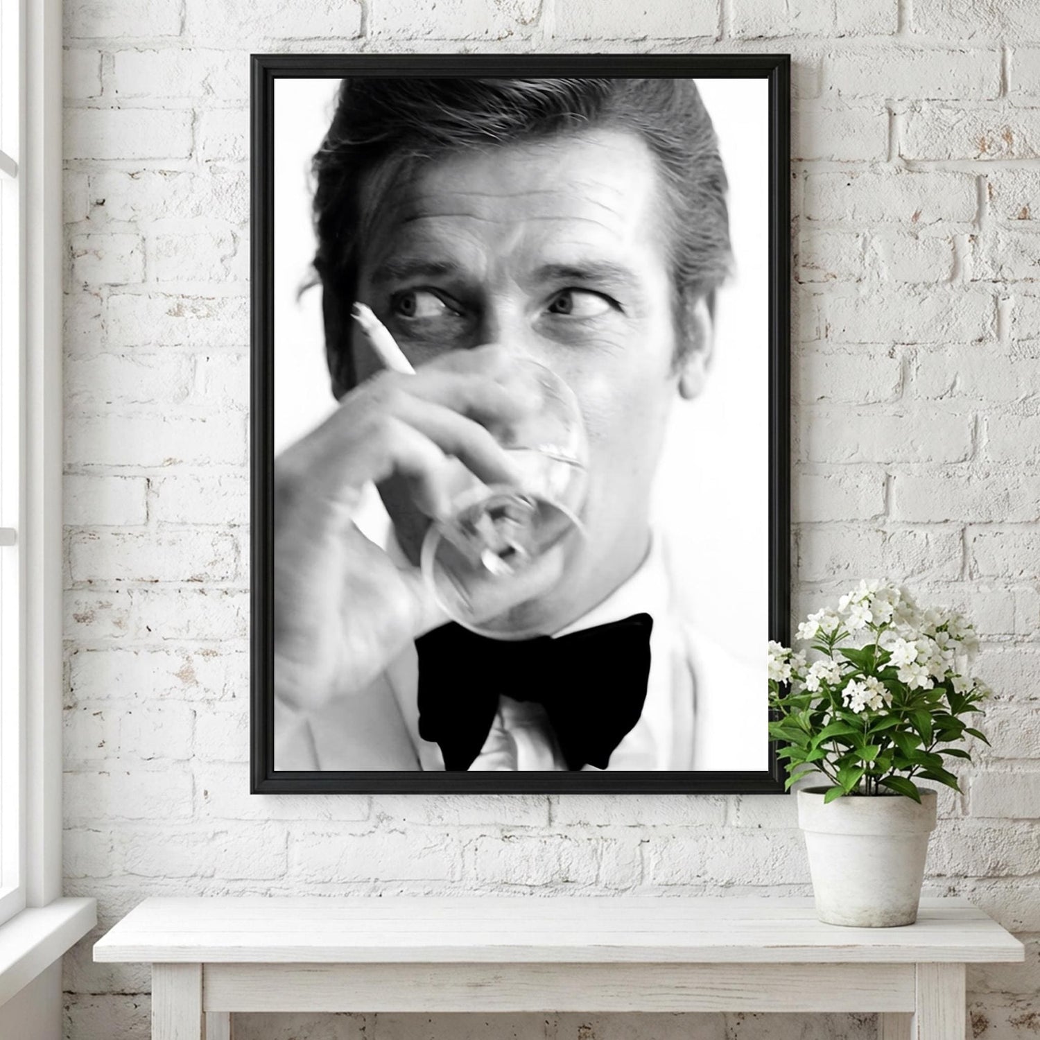 Champagne Portrait Poster | Black and White Photography Print | Vintage Luxury Lifestyle Wall Art | Retro Elegant Decor