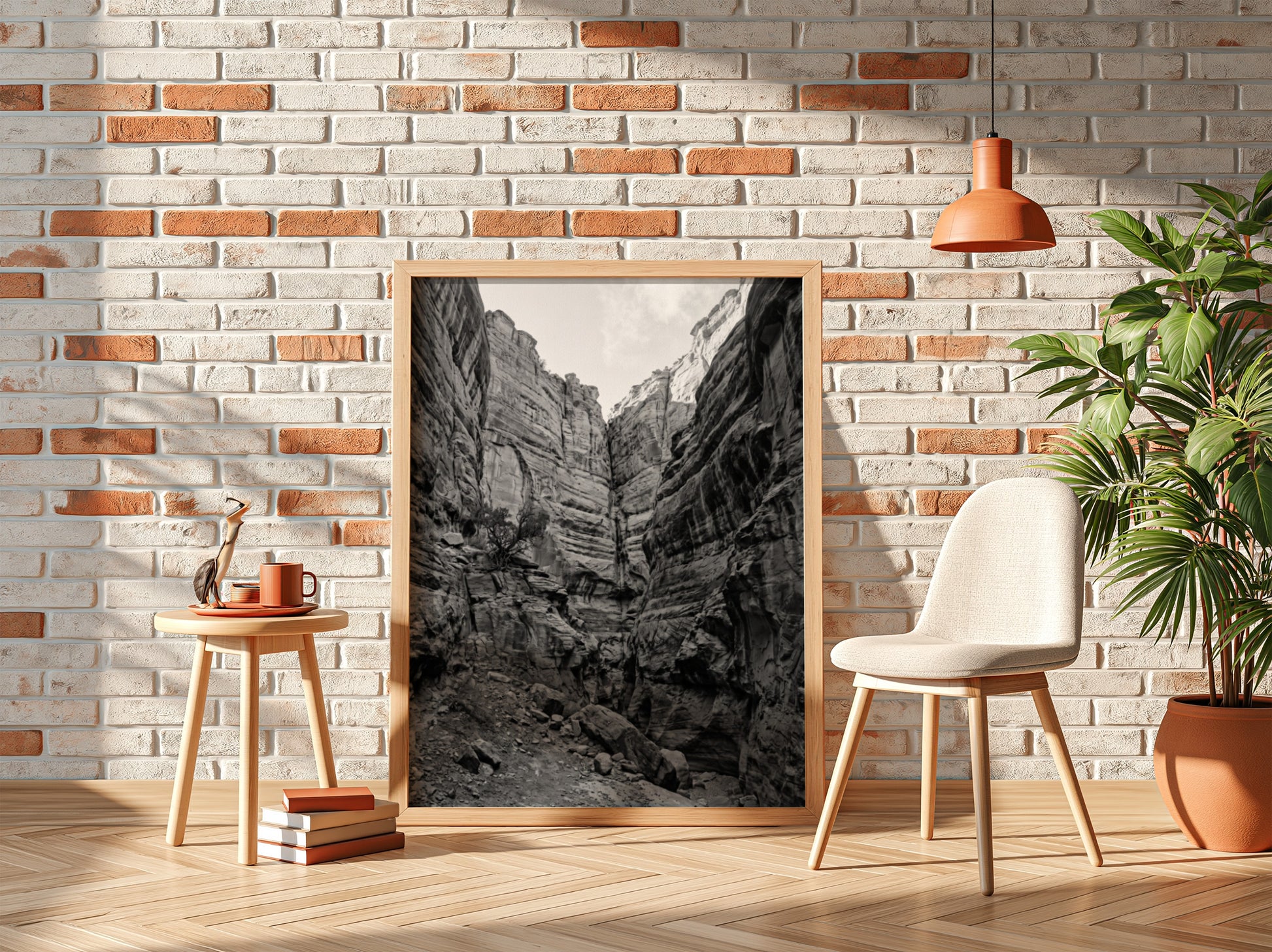 Black and white poster of canyon walls with layered sedimentary rock and rugged textures