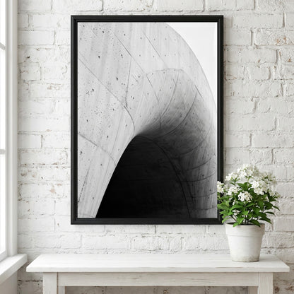 Concrete ramp wall decor with curving smooth grey concrete and dark shadow, minimalist architectural style