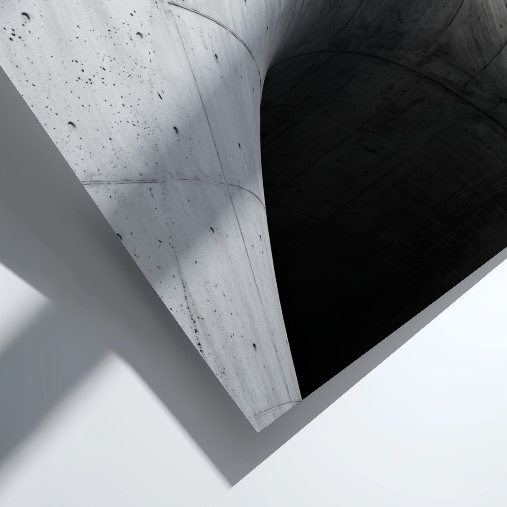 Concrete ramp wall decor with curving smooth grey concrete and dark shadow, minimalist architectural style