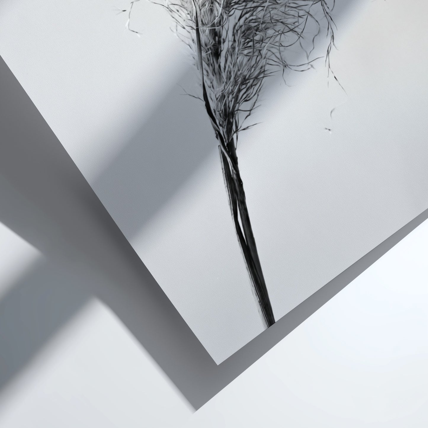 Wall decor featuring dried pampas grass with fine textures and muted soft grey background