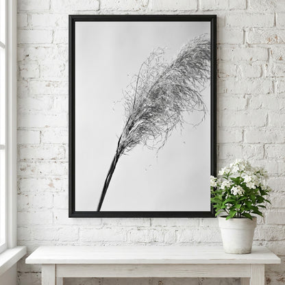 Wall decor featuring dried pampas grass with fine textures and muted soft grey background