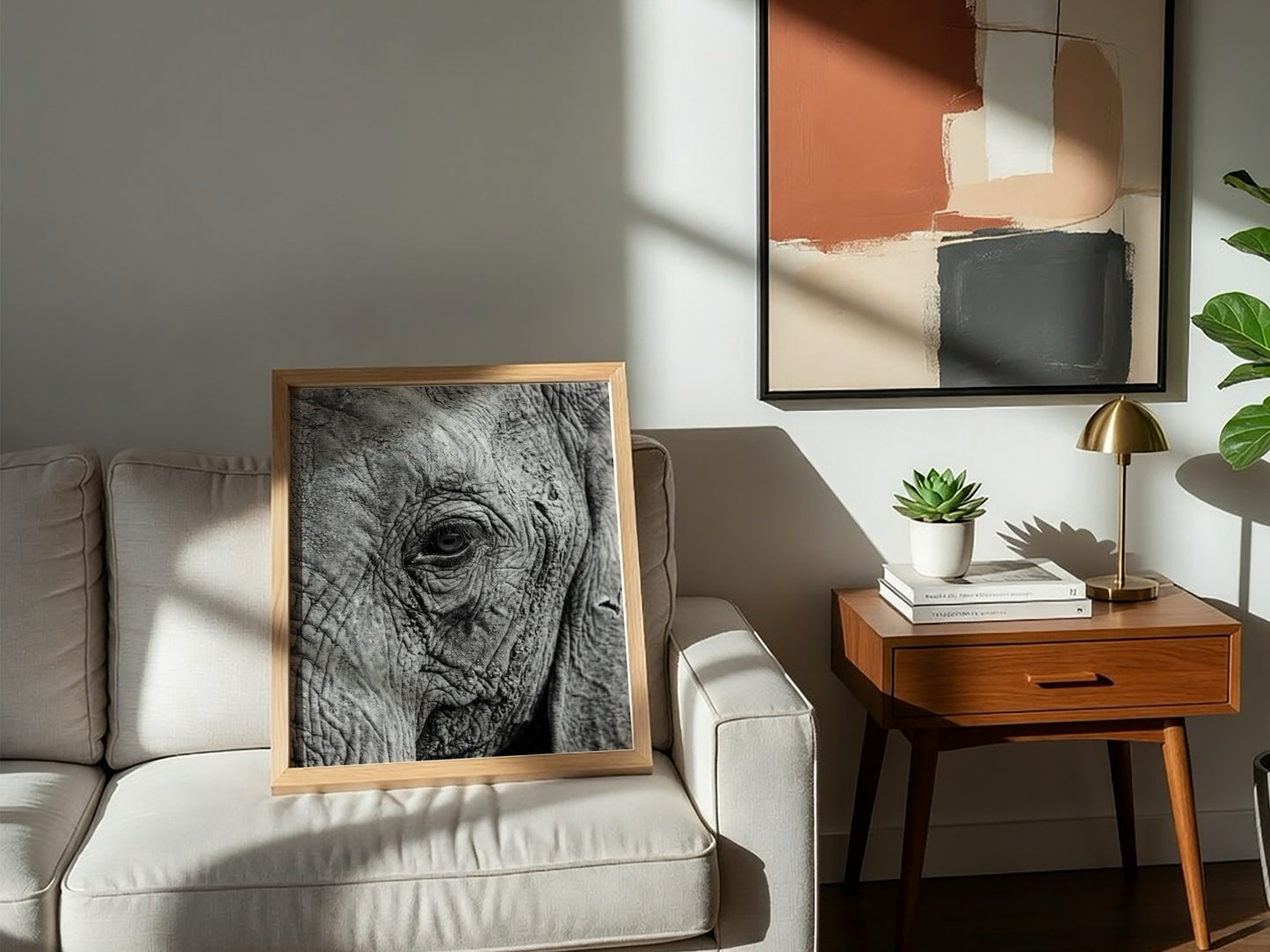 wildlife wall decor black and white close-up photograph of elephant eye with detailed textured skin
