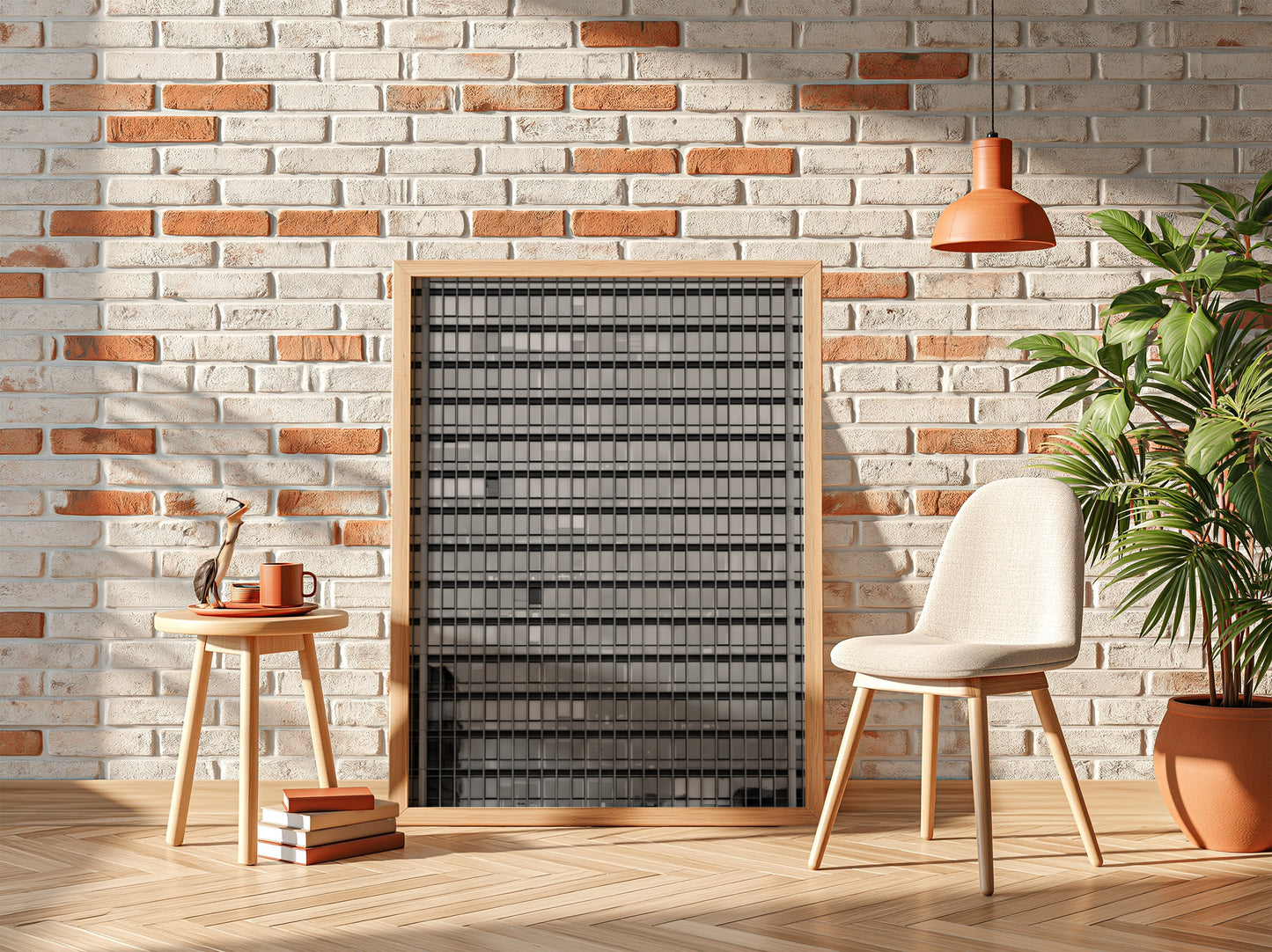 Wall decor featuring monochrome high rise facade windows grid with geometric urban architectural style
