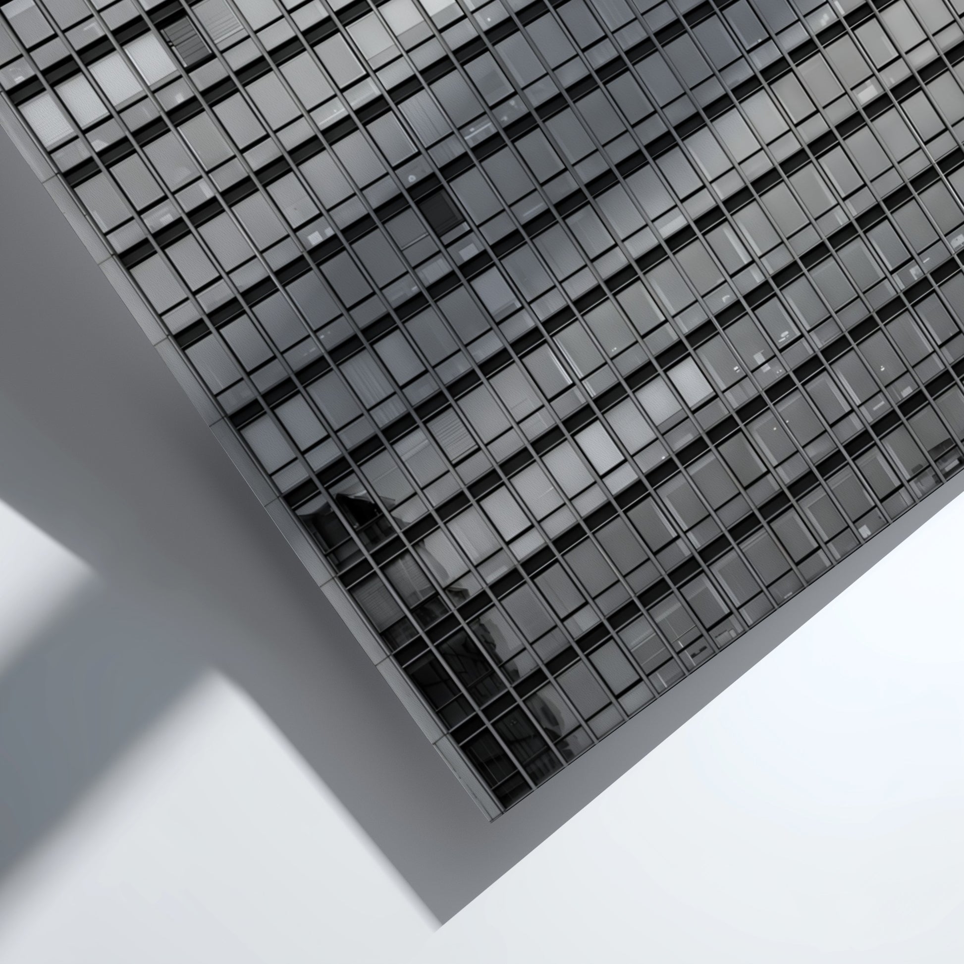 Wall decor featuring monochrome high rise facade windows grid with geometric urban architectural style