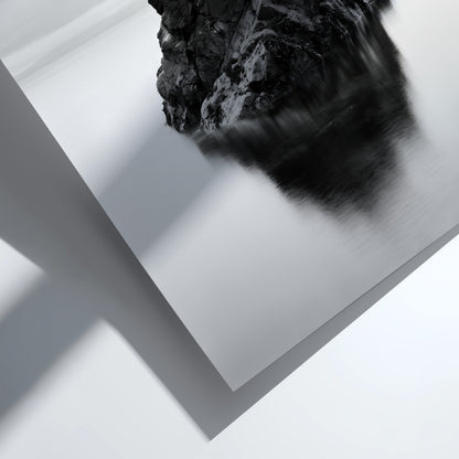 minimalist wall decor of rock formation in still water black and white photography