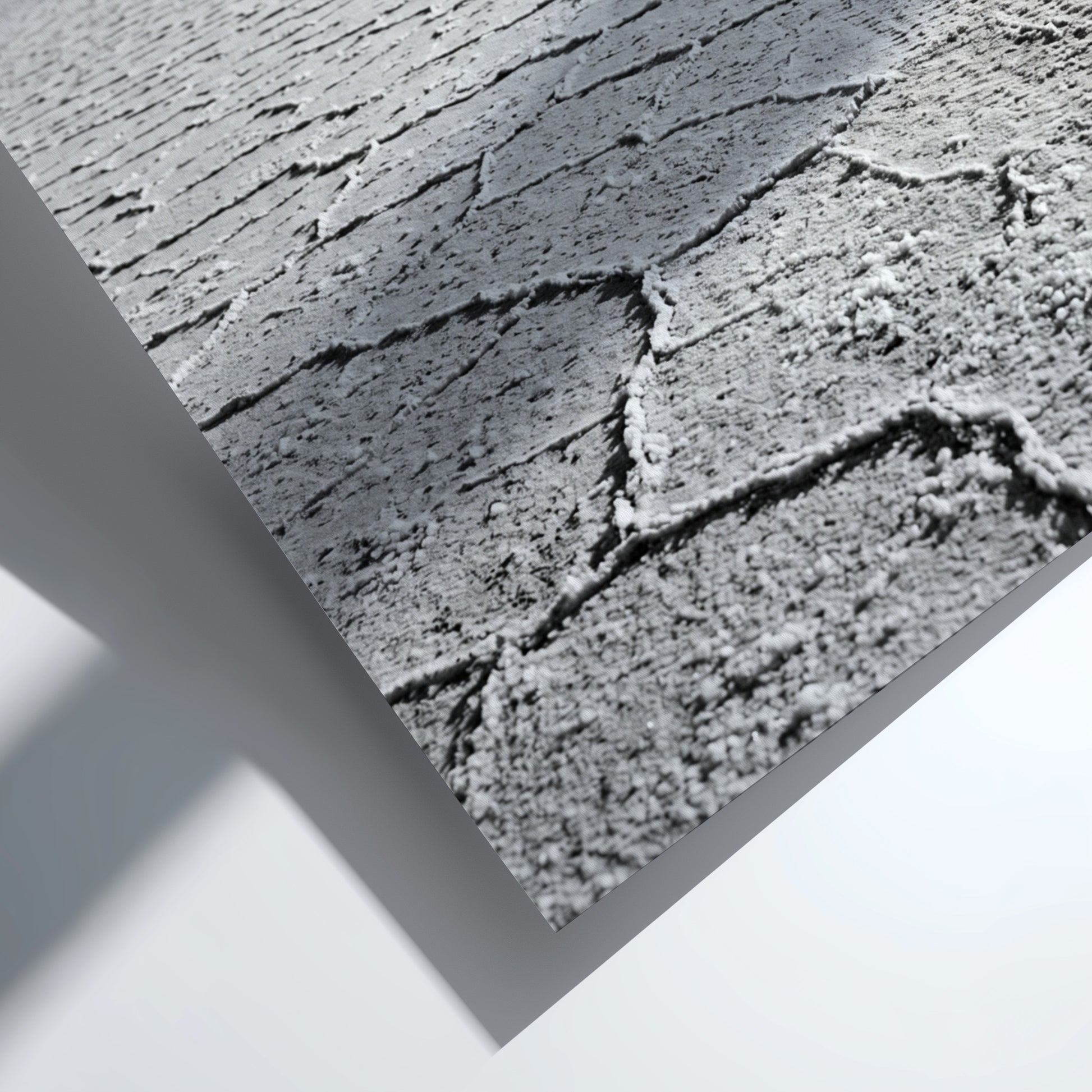 black and white wall decor of salt flat with cracked ground stretching to horizon in minimalist style
