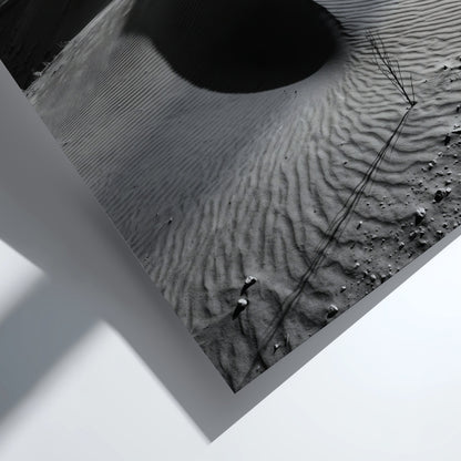 Sand dune ridge at sunrise poster with monochrome black and white desert landscape and textured rippled sand