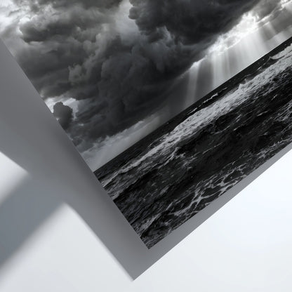 moody wall decor showing storm clouds over dark turbulent water in black and white photograph
