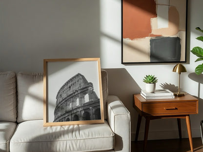 Colosseum poster black and white photo of Roman amphitheater arches and stone