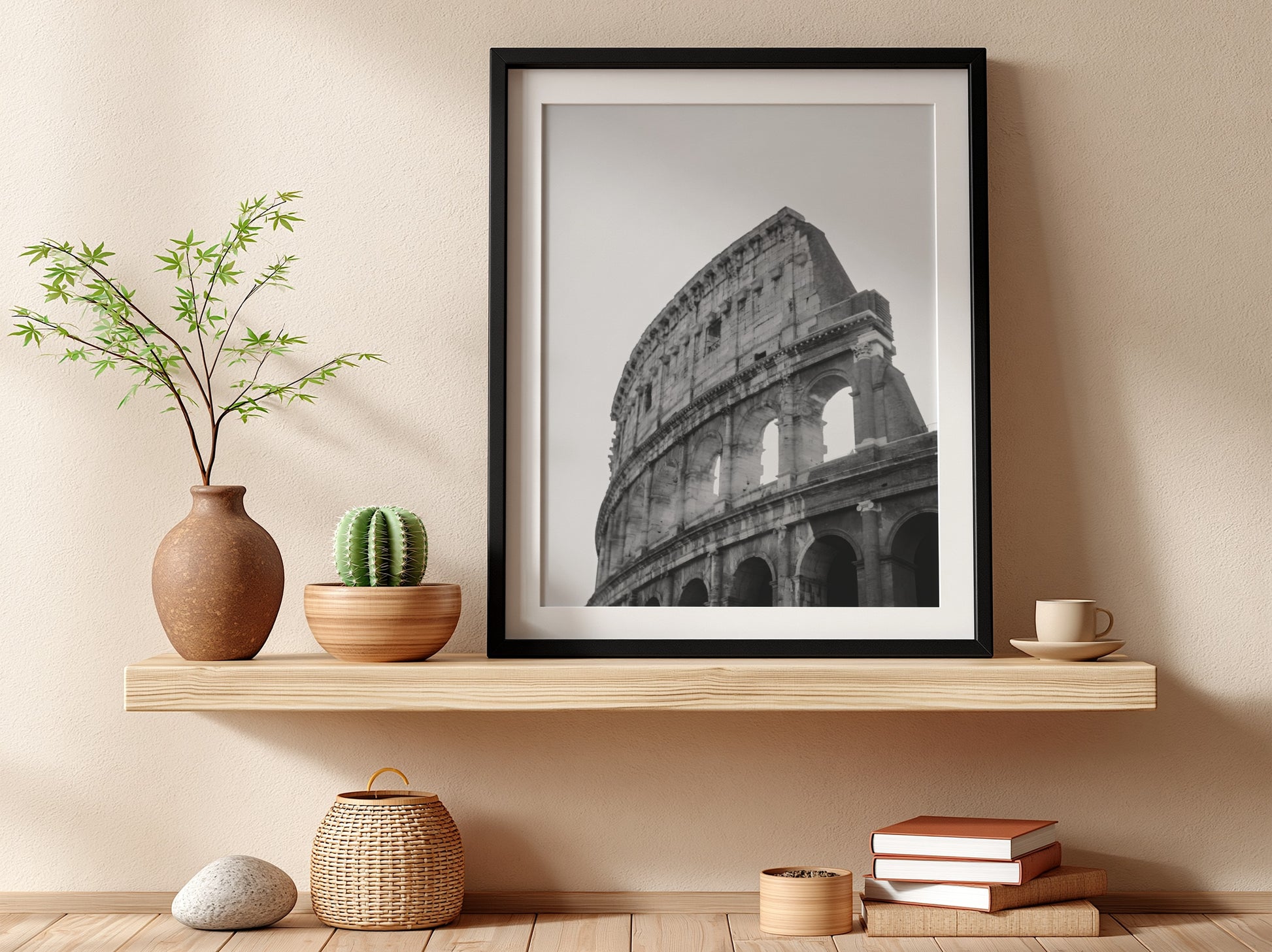Colosseum poster black and white photo of Roman amphitheater arches and stone