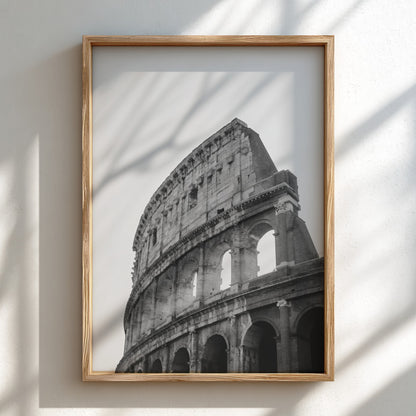 Colosseum poster black and white photo of Roman amphitheater arches and stone