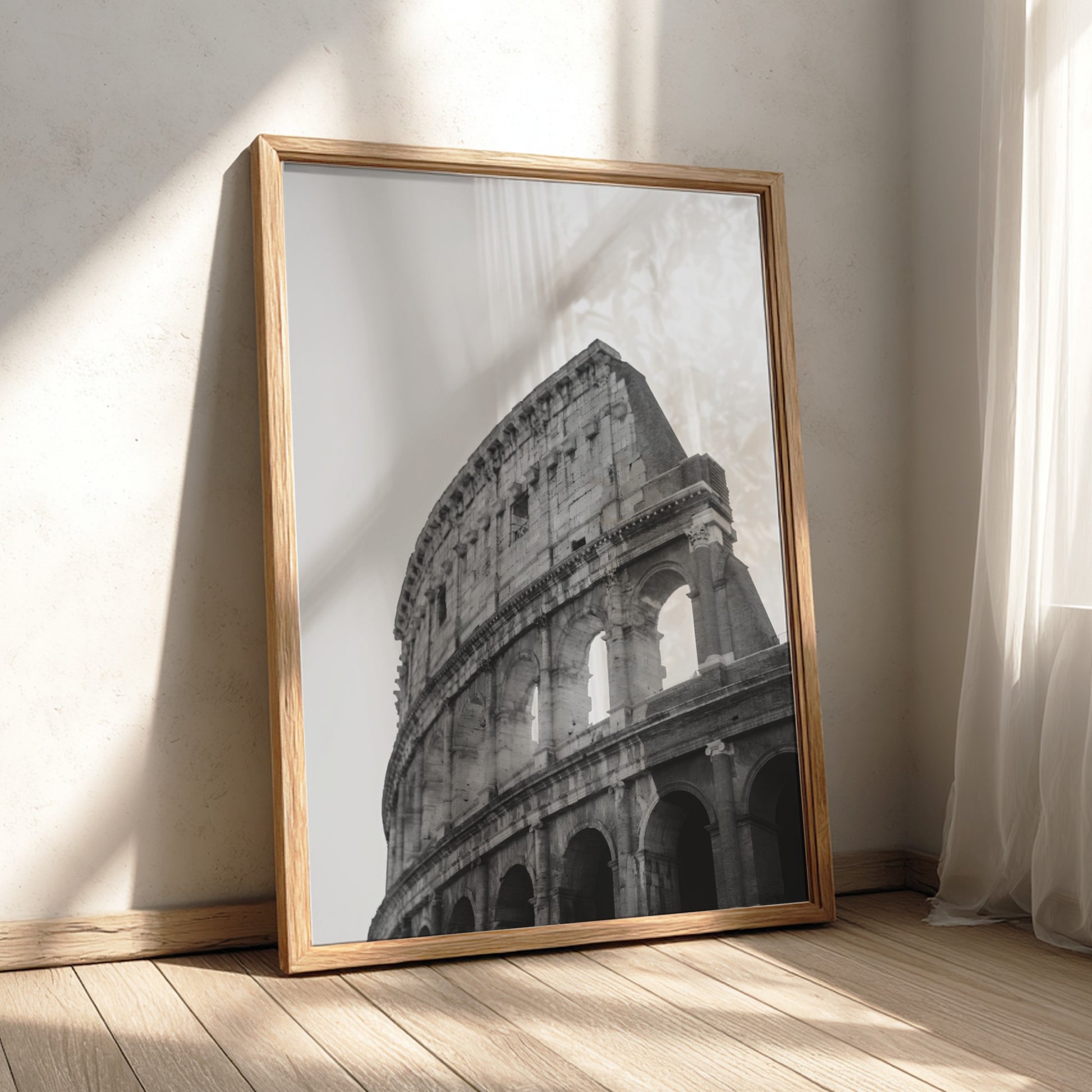 Colosseum poster black and white photo of Roman amphitheater arches and stone