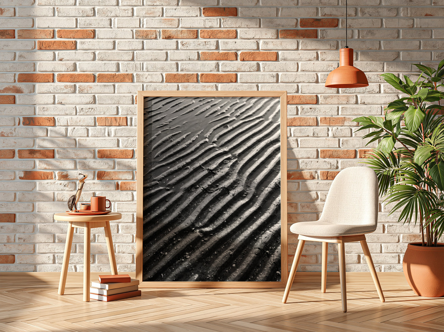 Poster of wet sand at low tide with black and gray rippled patterns and textured surface