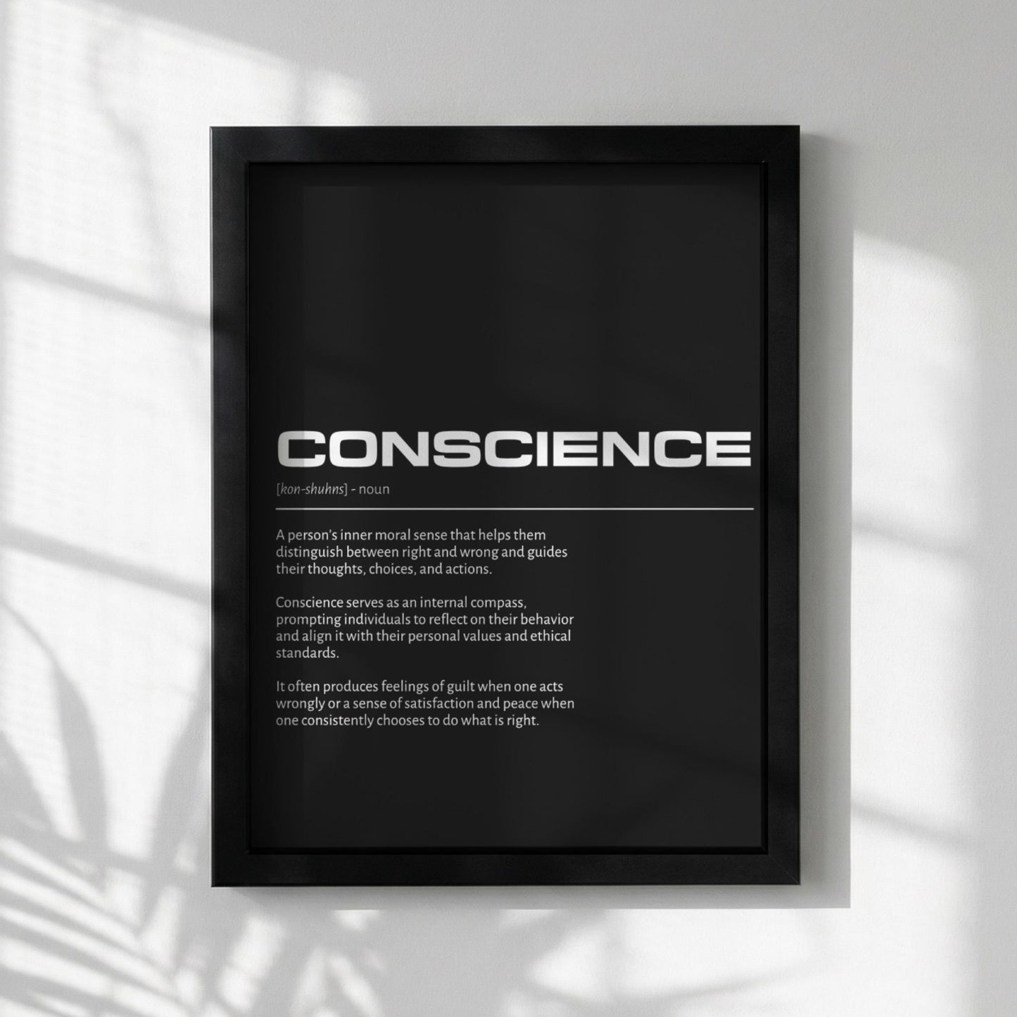 Conscience Definition Minimalist Poster | Modern Dictionary Wall Art | Internal Compass Print | Minimalist Home Decor | Ethics Wall Art