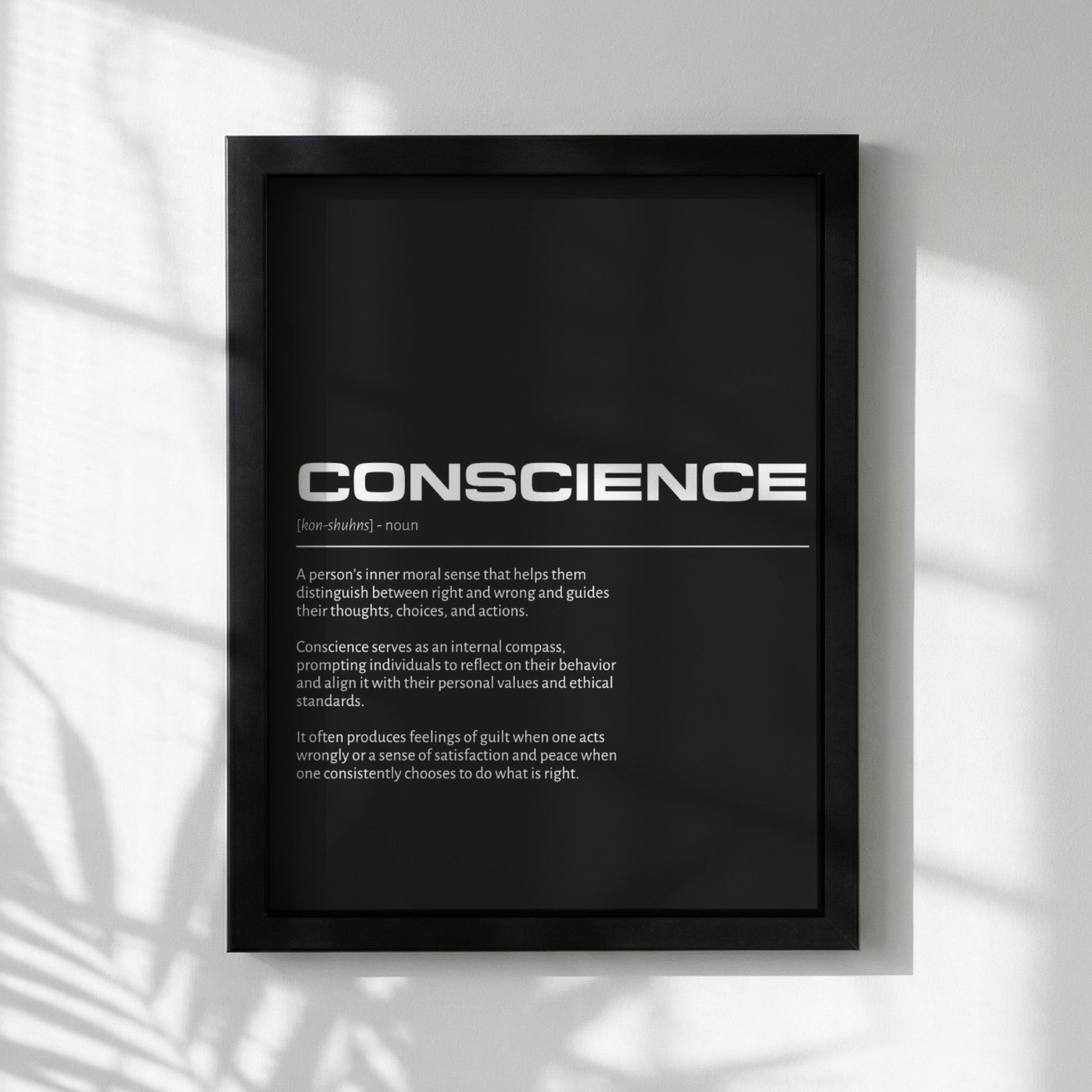 Conscience Definition Minimalist Poster | Modern Dictionary Wall Art | Internal Compass Print | Minimalist Home Decor | Ethics Wall Art