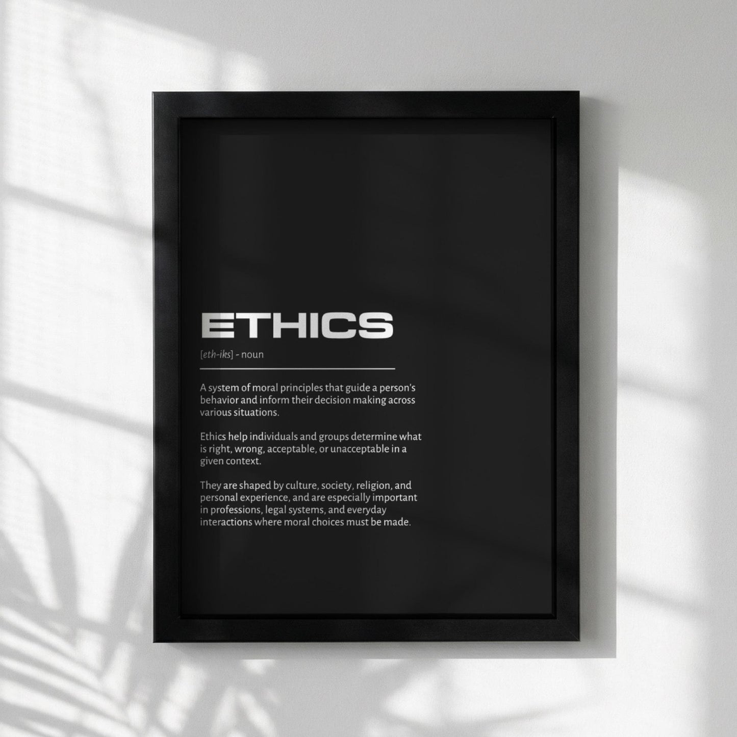 Ethics Definition Minimalist Poster | Inspirational Quotes Wall Art | Motivational Office Print | Modern Dictionary Home Decor