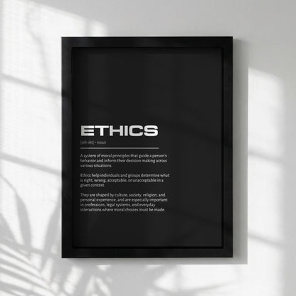 Ethics Definition Minimalist Poster | Inspirational Quotes Wall Art | Motivational Office Print | Modern Dictionary Home Decor