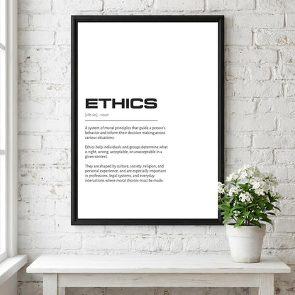 Ethics Definition Minimalist Poster | Inspirational Quotes Wall Art | Motivational Office Print | Modern Dictionary Home Decor White
