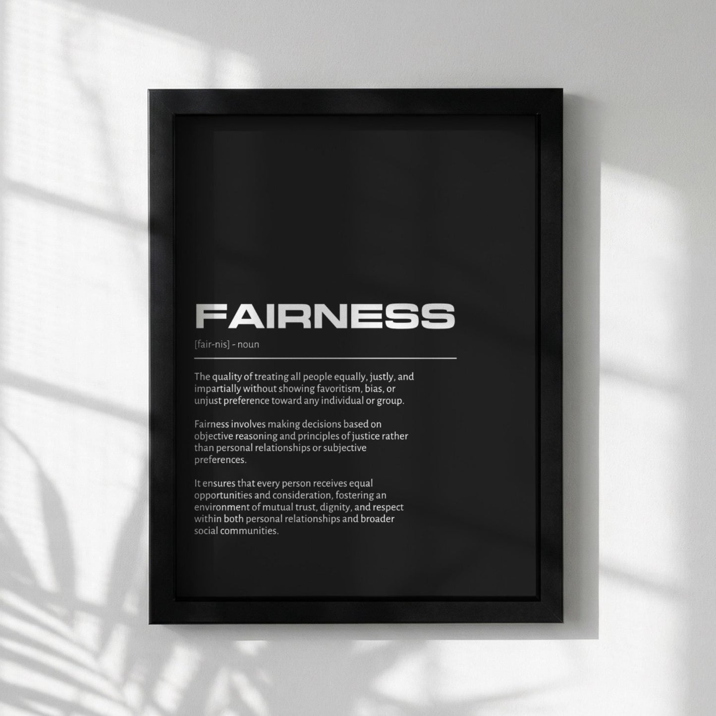 Fairness Definition Minimalist Poster | Inspirational Quotes Wall Art | Motivational Office Print | Modern Dictionary Home Decor