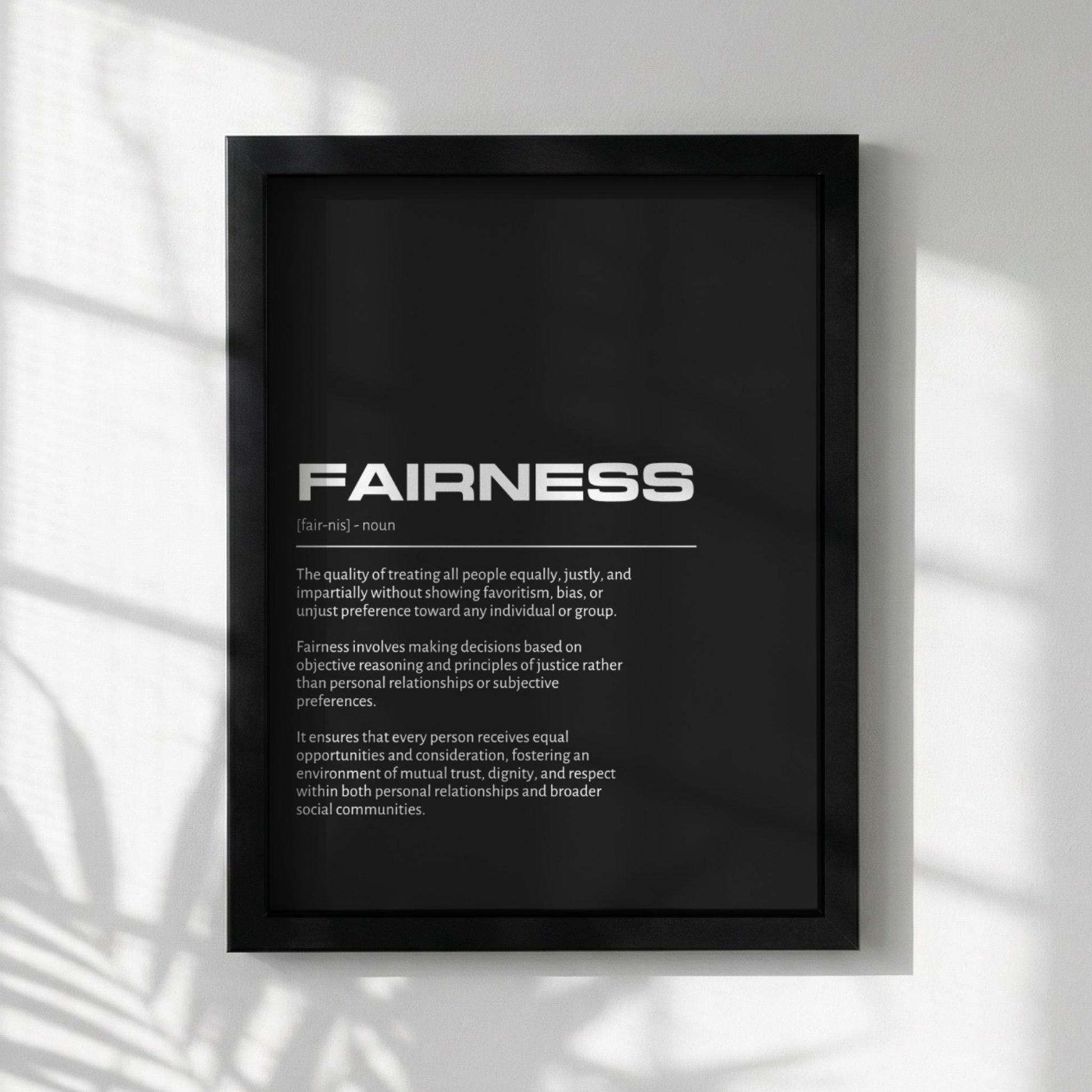 Fairness Definition Minimalist Poster | Inspirational Quotes Wall Art | Motivational Office Print | Modern Dictionary Home Decor