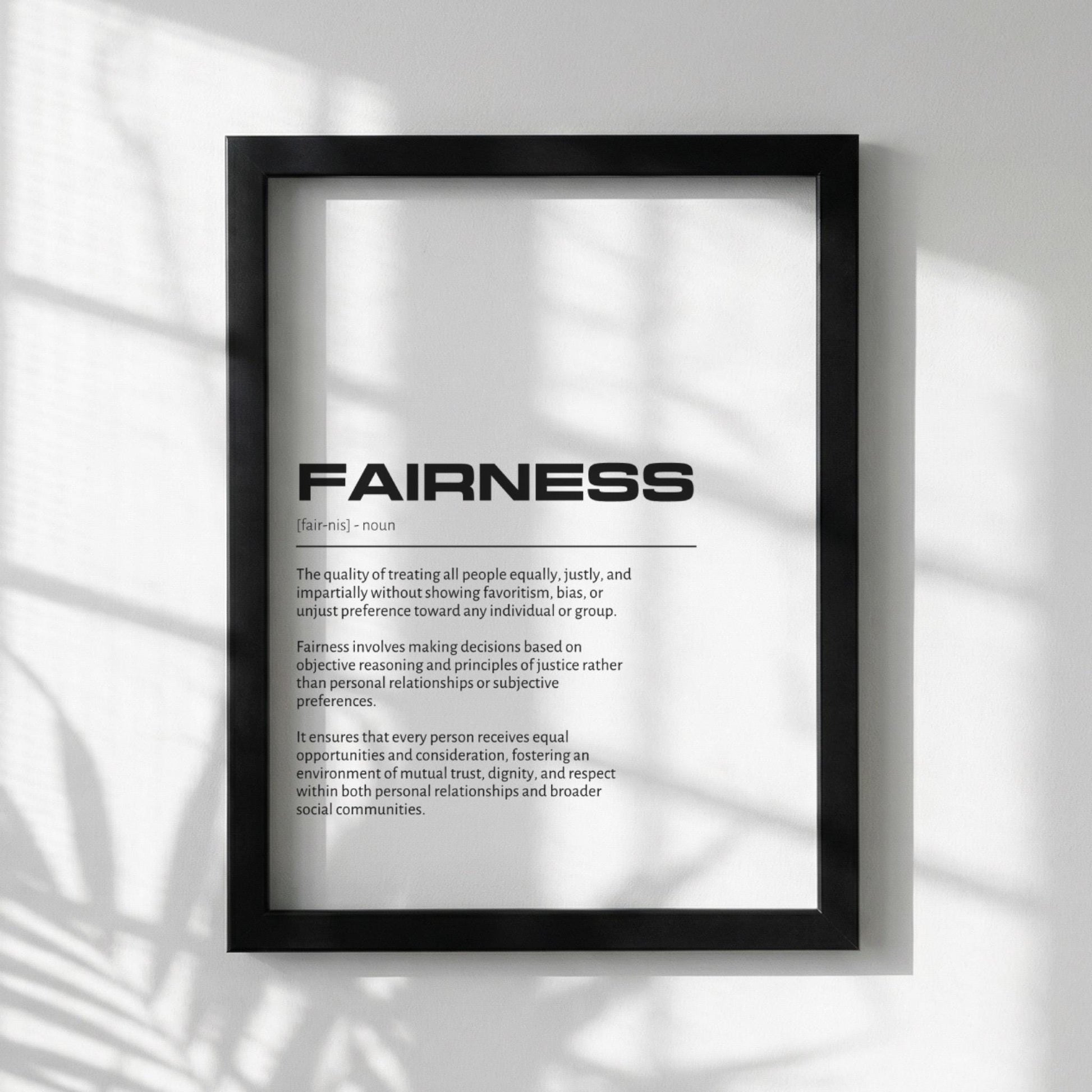 Fairness Definition Minimalist Poster | Inspirational Quotes Wall Art | Motivational Office Print | Modern Dictionary Home Decor White